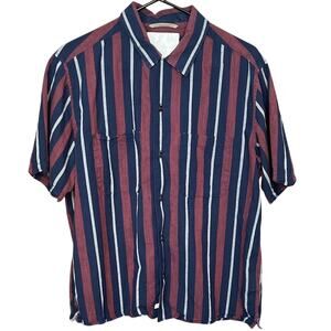 Banana Republic Heritage Blue Red Stripe Button Down Shirt Cotton Linen - M